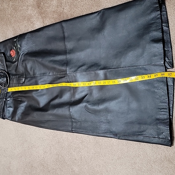Black Leather Jacket and Skirt Set with Floral Embroidery - Picture 14 of 16